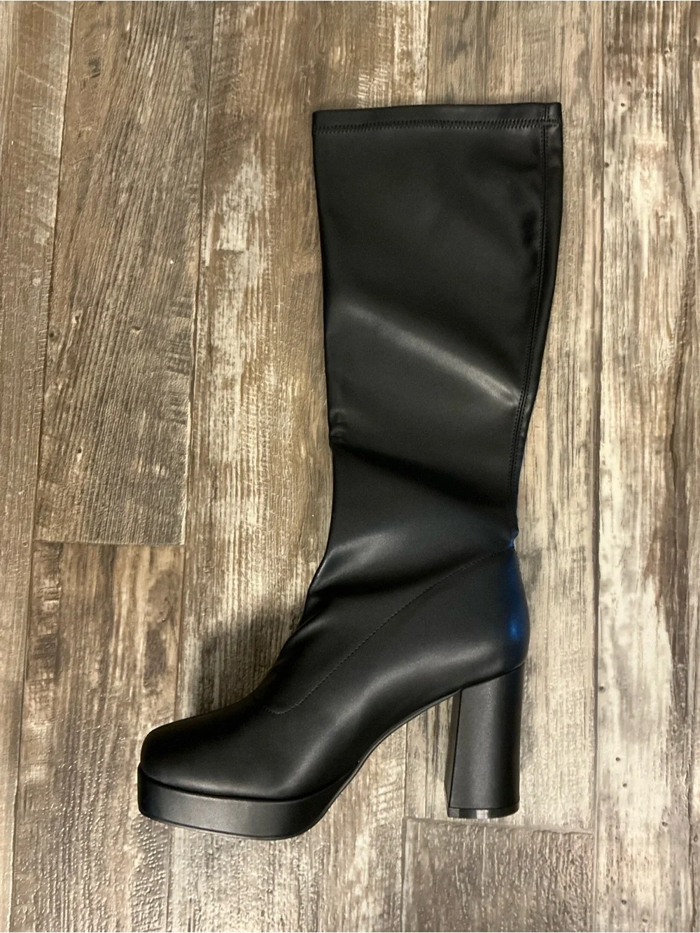 Women's Black Over-the-Knee Platform Block Heel Boots Size 42= US 9-9.5